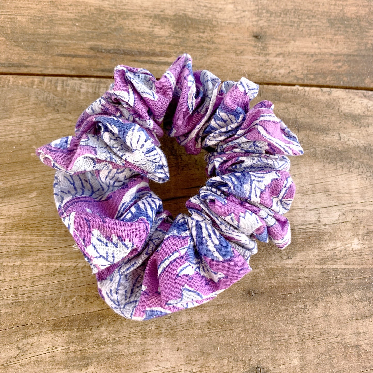 Scrunchie · Coletero tela algodón 100% · Block print · Estampado artesanal hecho en India