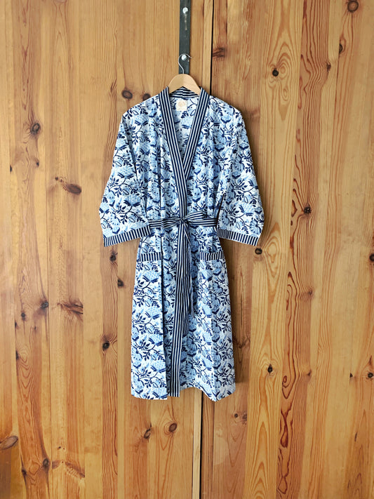 Kimono robe · Pure cotton block print handmade in India · Bride robe · Bridesmaid robe · Boho kimono · Water green pink flowers